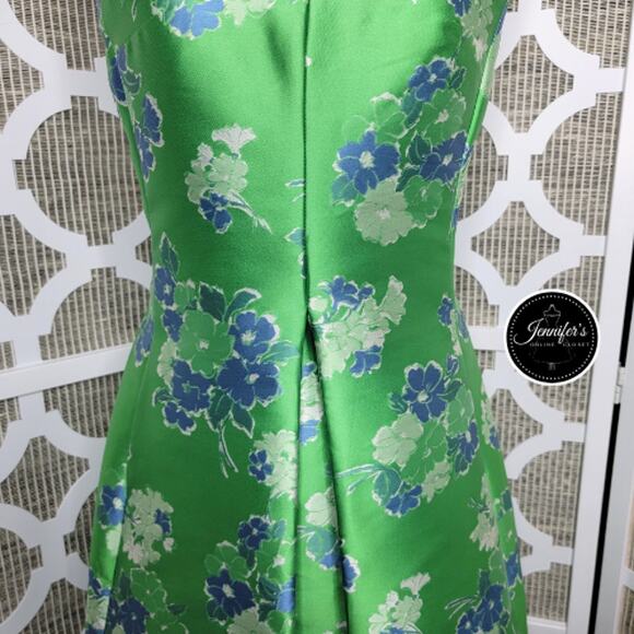 Sara Campbell NWT Green Floral Jacquard A-Line w/Front Box Pleat Dress Size 4 - Picture 4 of 13